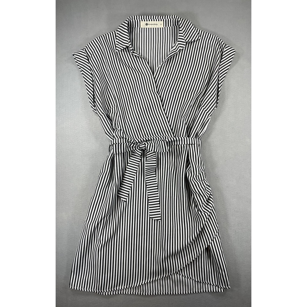 The Impeccable Pig Womens Dress Faux Wrap Black White Striped Polyester S